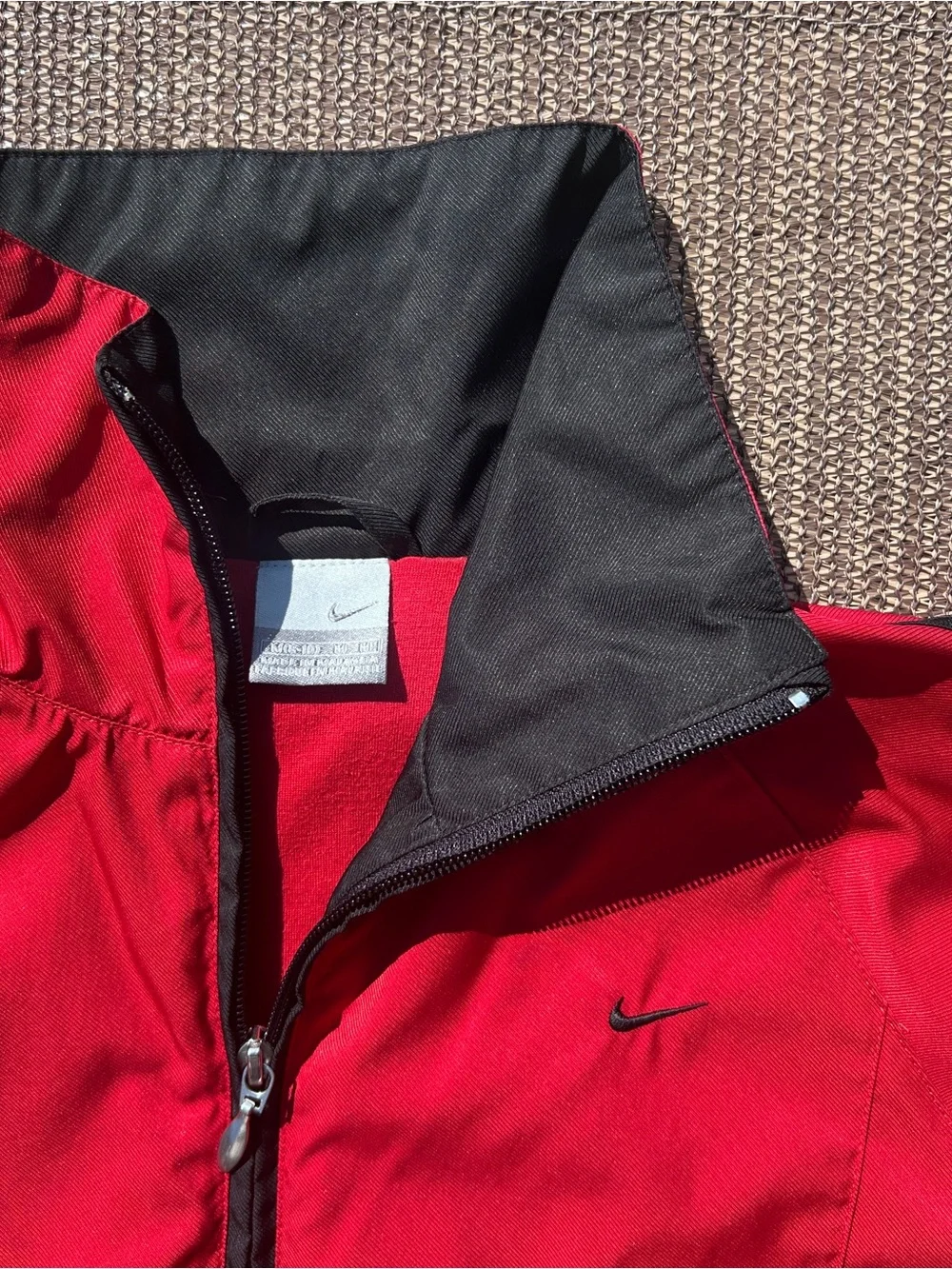 Nike Kids Red Full‑Zip Rain Jacket with Black Trim